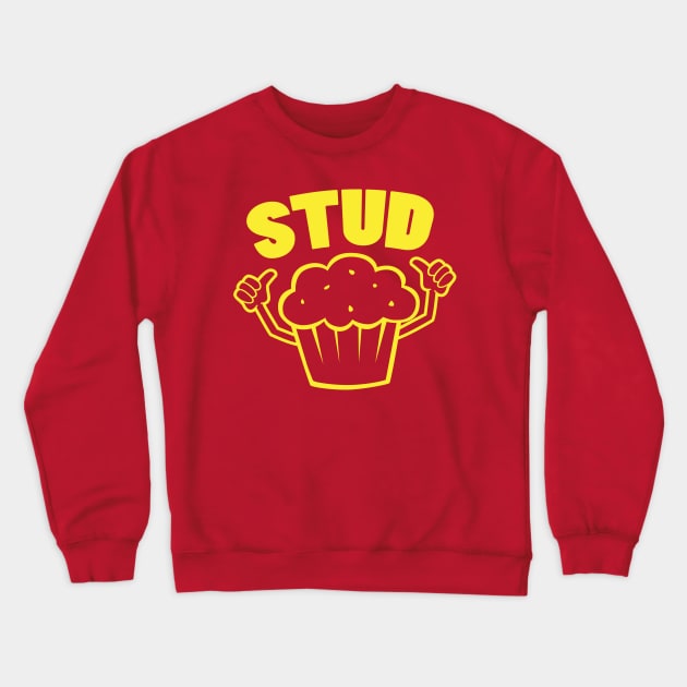 Retro Stud Muffin Thumbs Up Cartoon Costume Graphic Yellow Crewneck Sweatshirt by DetourShirts